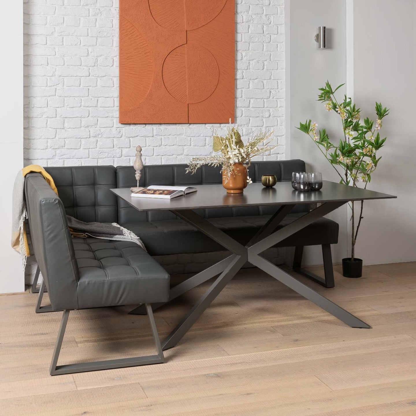 Saturn 150cm Dining Table Dark Grey & Rubix Corner Bench in Grey — image 2