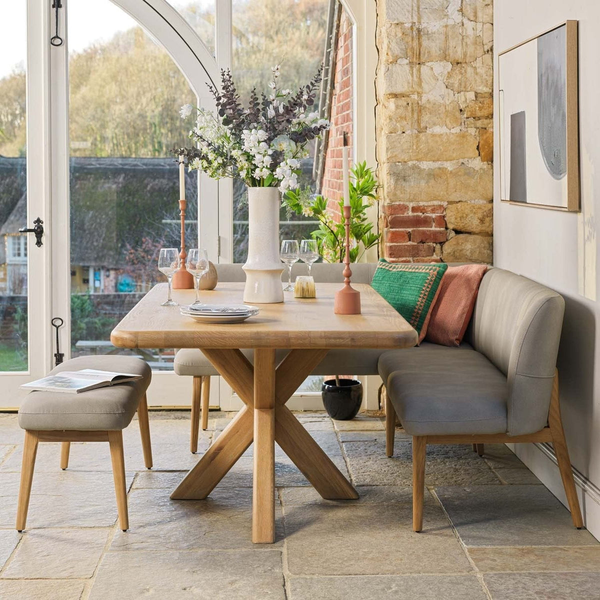 Fairmile 200cm Dining Table with Fairmile Corner Bench & Low Bench - RHF