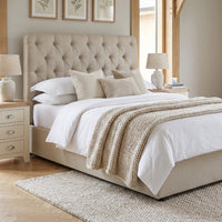 6ft Super King Ottoman Bed Frame, Chesterfield Button Headboard, Natural thumbnail 1