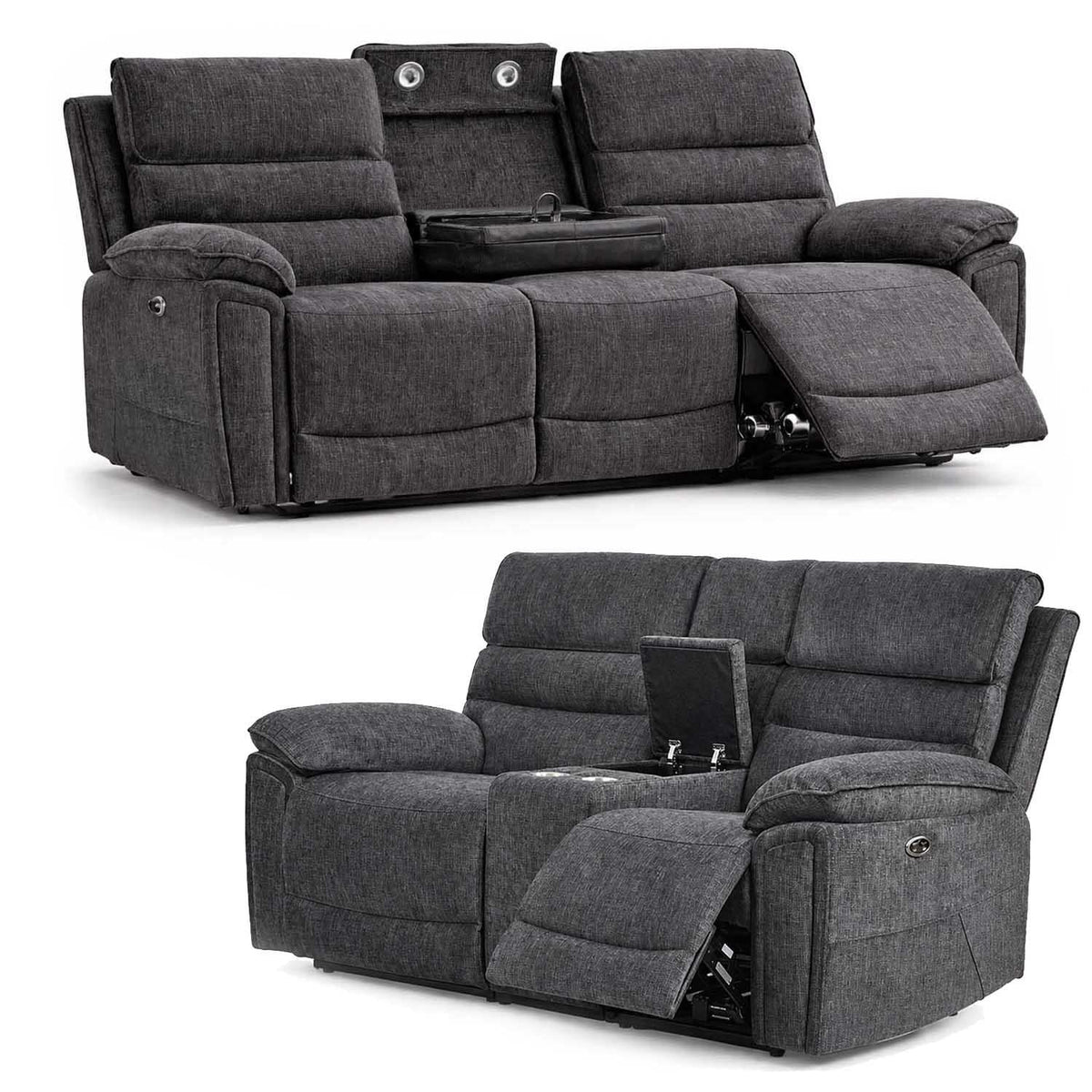 Sicily 3 + 2 Electric Power Grey Fabric Recliners Sofa Suite — image 3