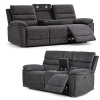 Sicily 3 + 2 Electric Power Grey Fabric Recliners Sofa Suite thumbnail 3
