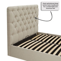 6ft Super King Ottoman Bed Frame, Chesterfield Button Headboard, Natural thumbnail 9