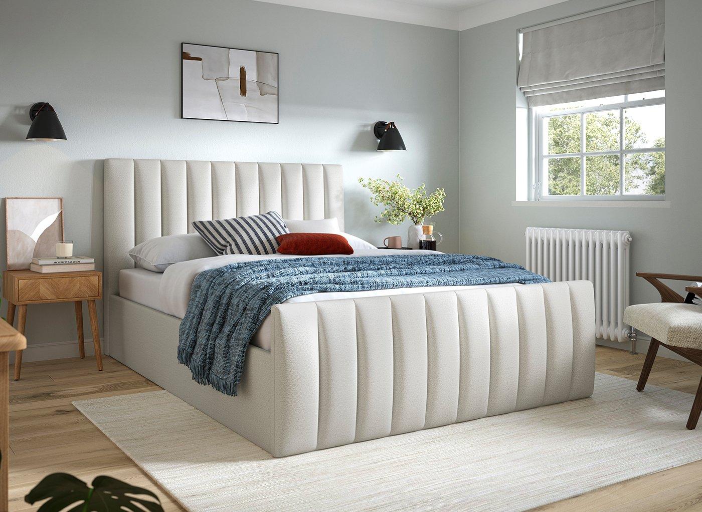 Dreams Davies Ottoman Bed Frame, Fluted Upholstered Headboard, Grey