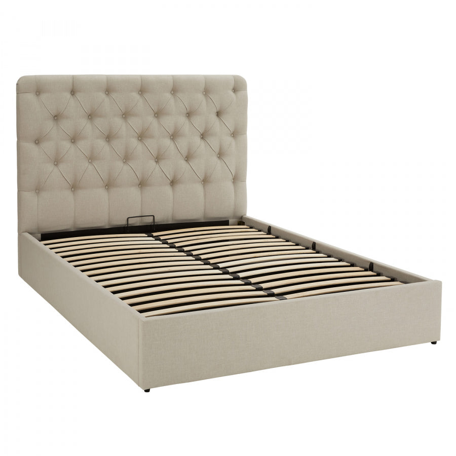 6ft Super King Ottoman Bed Frame, Chesterfield Button Headboard, Natural — image 7