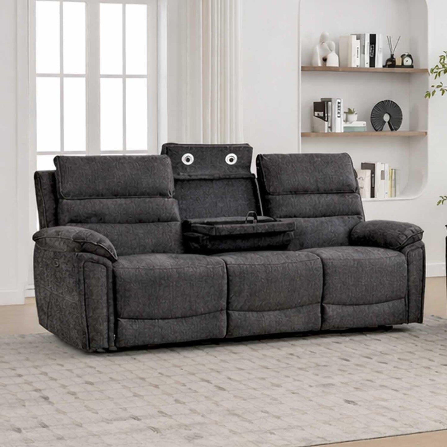 Sicily 3 + 2 Electric Power Grey Fabric Recliners Sofa Suite — image 4