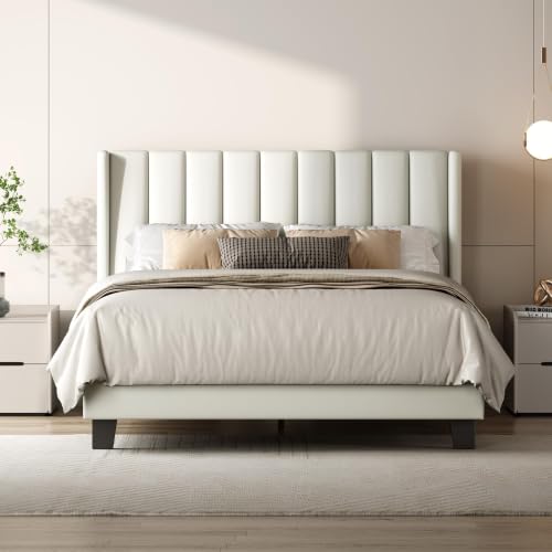 Yaheetech Bed Frame, Channel Tufted Wing Headboard — image 14