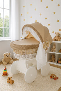 Lullaby Lane White Wicker Moses Basket With Stand And Canopy Wheels For Easy Mobility And Cozy Newborn Sleep thumbnail 2