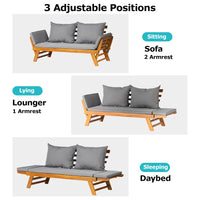 Acacia Wood Convertible Outdoor Sofa Bed with Cushions thumbnail 2