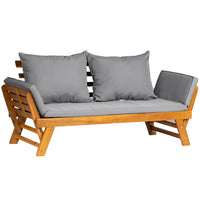 Acacia Wood Convertible Outdoor Sofa Bed with Cushions thumbnail 1