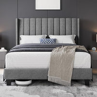 Yaheetech Bed Frame, Channel Tufted Wing Headboard thumbnail 13