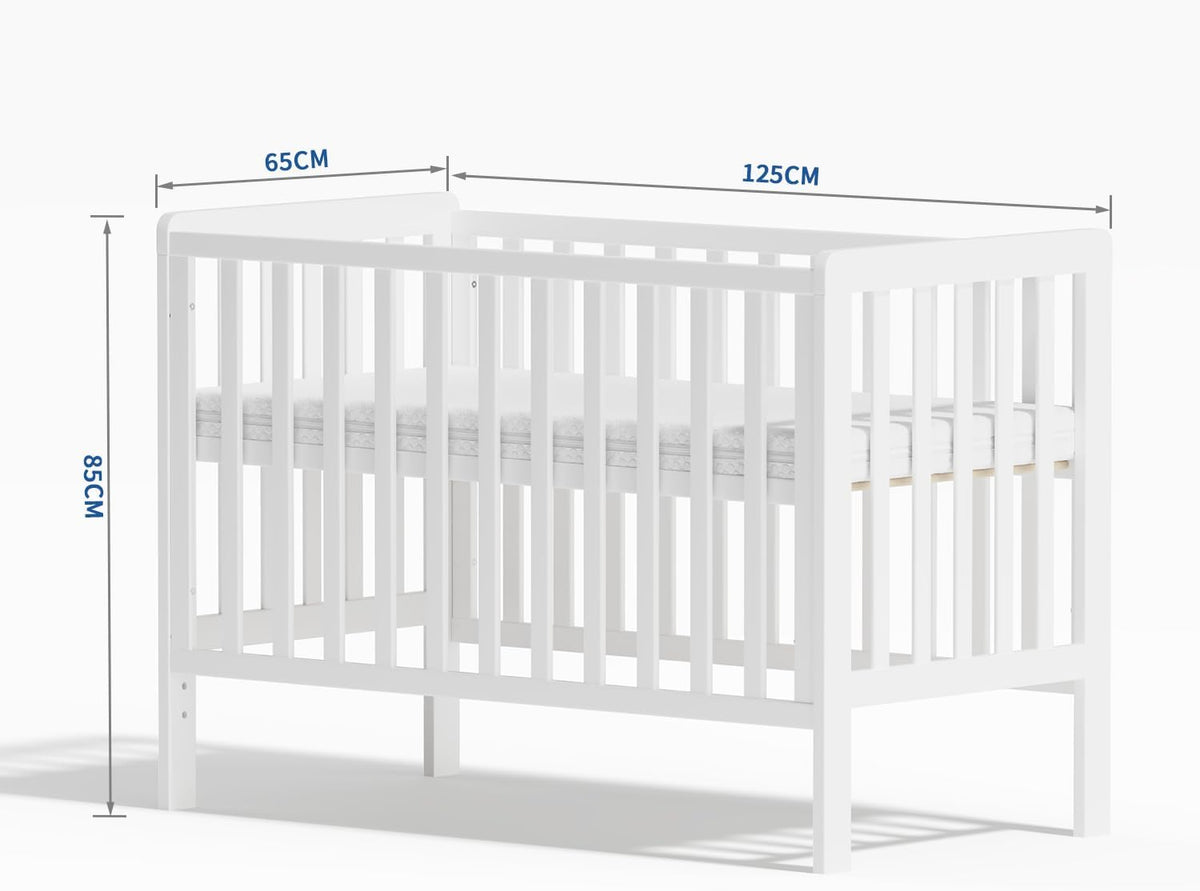 Wooden Baby Cot Bed With Deluxe Aloe Vera Mattress，Baby Crib，Convertible Cot，Baby Crib，3 Adjustable Bed Base Positions (120x60CM) — image 6