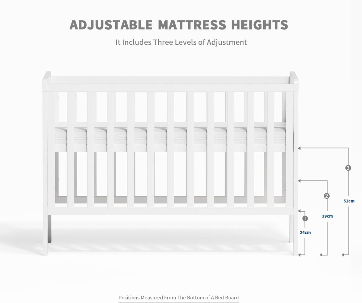 Wooden Baby Cot Bed With Deluxe Aloe Vera Mattress，Baby Crib，Convertible Cot，Baby Crib，3 Adjustable Bed Base Positions (120x60CM) — image 7