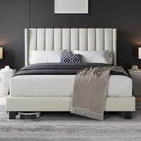 Yaheetech Bed Frame, Channel Tufted Wing Headboard thumbnail 11