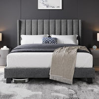 Yaheetech Bed Frame, Channel Tufted Wing Headboard thumbnail 12