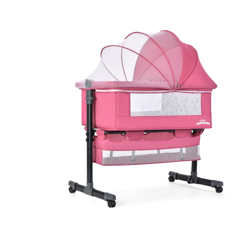Crib for Baby, Bassinet Sleeper with Wheels, Height Adjustable, Tilts & Rocks, with Mosquito Nets, Large Storage Bag, for Infant/Baby/Newborn (Pink) — image 7