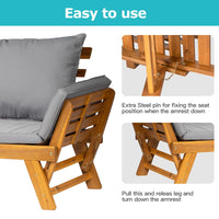 Acacia Wood Convertible Outdoor Sofa Bed with Cushions thumbnail 5