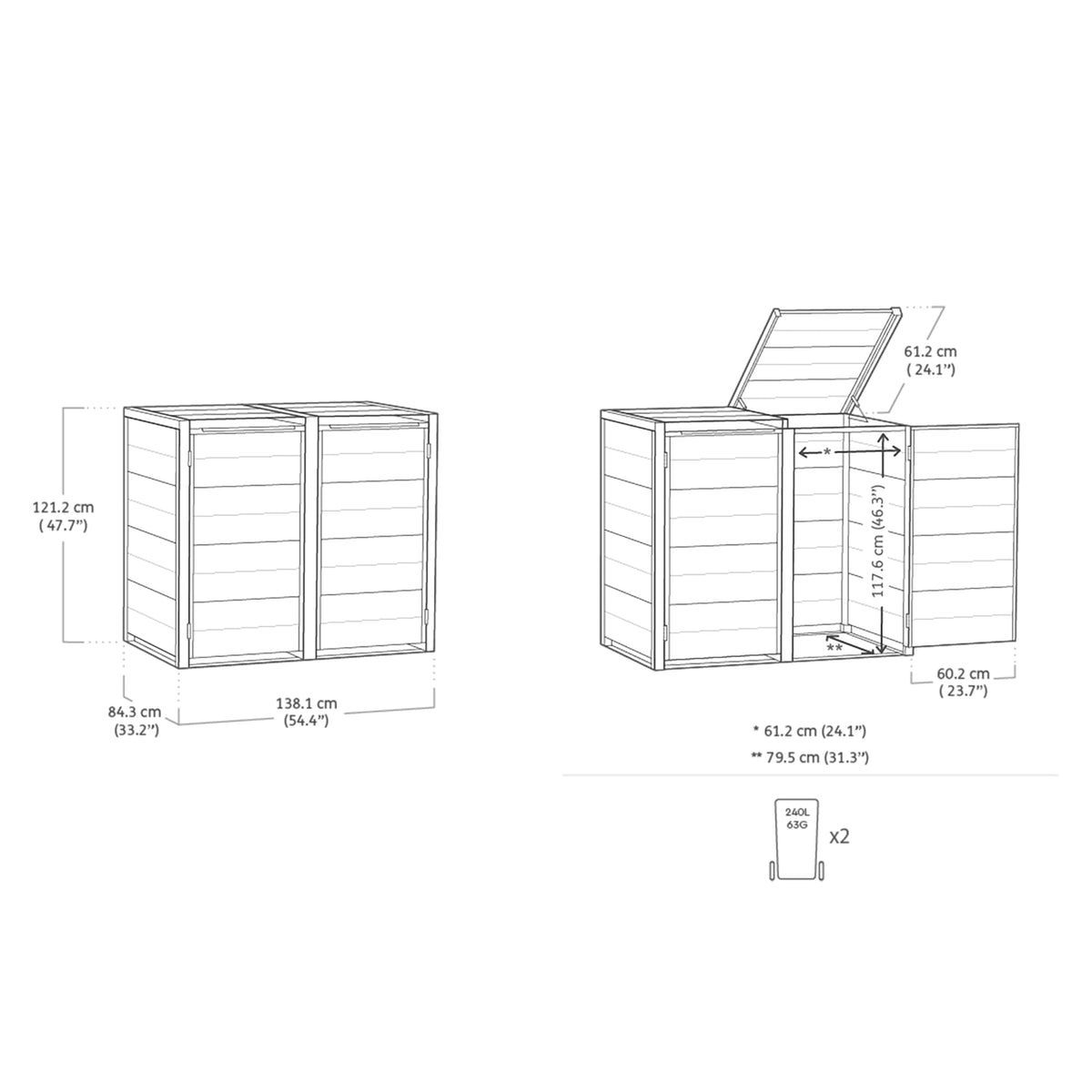 Keter Double 480 L Weatherproof Wheelie Bin Storage Unit — image 7