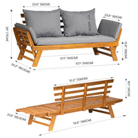Acacia Wood Convertible Outdoor Sofa Bed with Cushions thumbnail 3