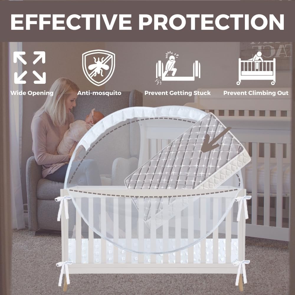 Wonder Space Elegant Baby Crib Net Tent - Minimalist Lace Design - Durable & Breathable Mesh to Keep Baby in & Stop Baby from Climbing Out - Mosquito & Insects Protection (Lace) - View 2