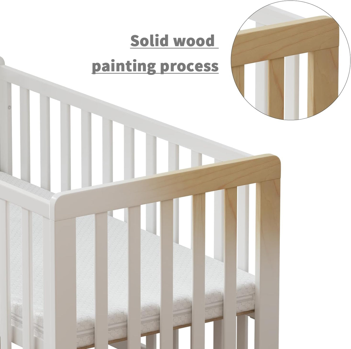 Wooden Baby Cot Bed With Deluxe Aloe Vera Mattress，Baby Crib，Convertible Cot，Baby Crib，3 Adjustable Bed Base Positions (120x60CM) — image 8