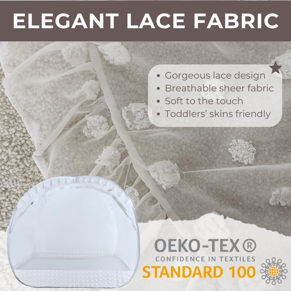 Wonder Space Elegant Baby Crib Net Tent - Minimalist Lace Design - Durable & Breathable Mesh to Keep Baby in & Stop Baby from Climbing Out - Mosquito & Insects Protection (Lace) — image 3