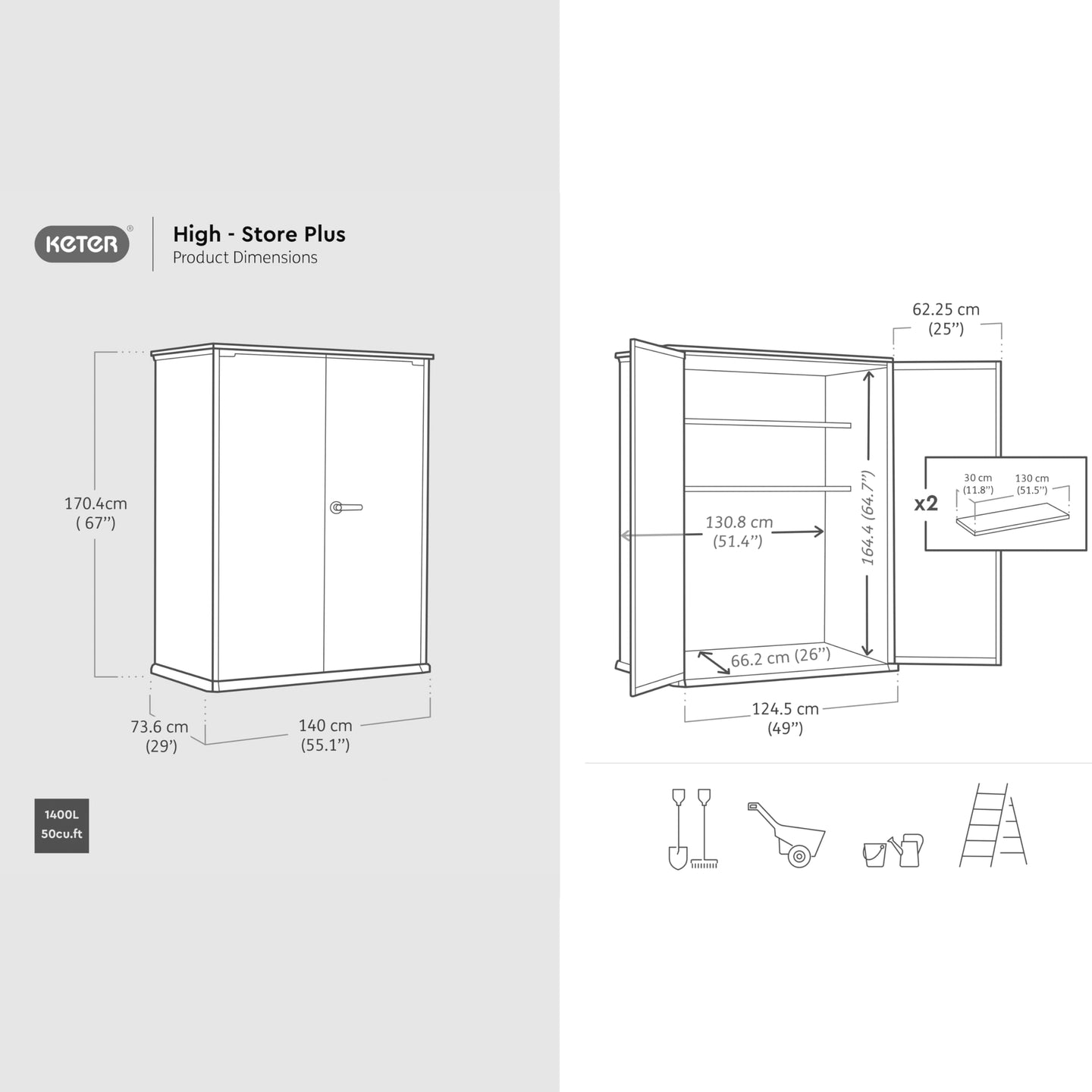 Keter 1400L Weatherproof Vertical Outdoor Storage Cabinet with Shelves — image 6