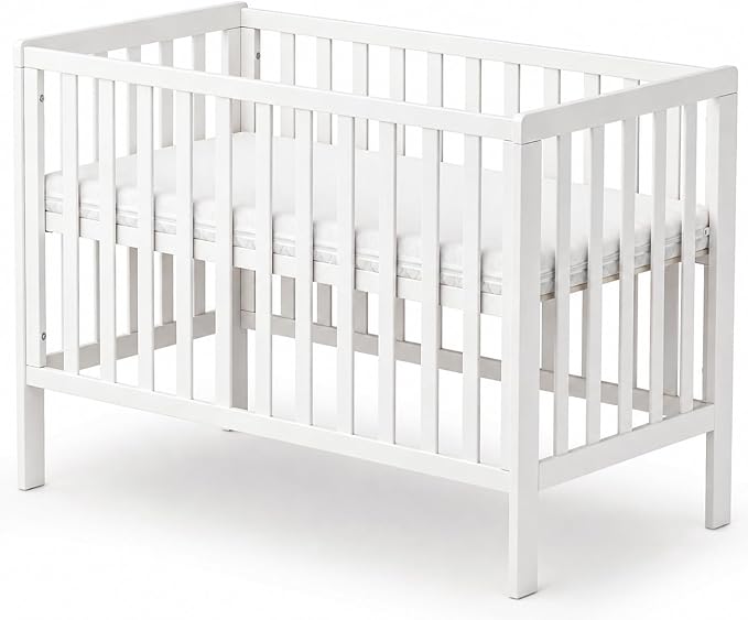Wooden Baby Cot Bed With Deluxe Aloe Vera Mattress，Baby Crib，Convertible Cot，Baby Crib，3 Adjustable Bed Base Positions (120x60CM) — image 10