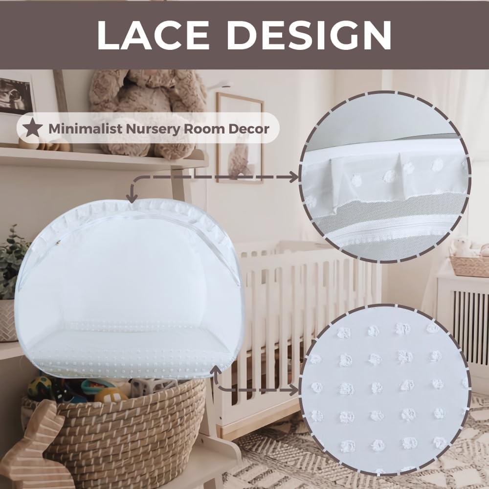 Wonder Space Elegant Baby Crib Net Tent - Minimalist Lace Design - Durable & Breathable Mesh to Keep Baby in & Stop Baby from Climbing Out - Mosquito & Insects Protection (Lace) — image 4