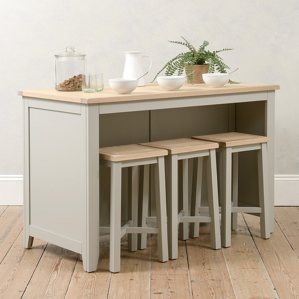 Chester Dove Grey Breakfast Bar Island and Stools Set