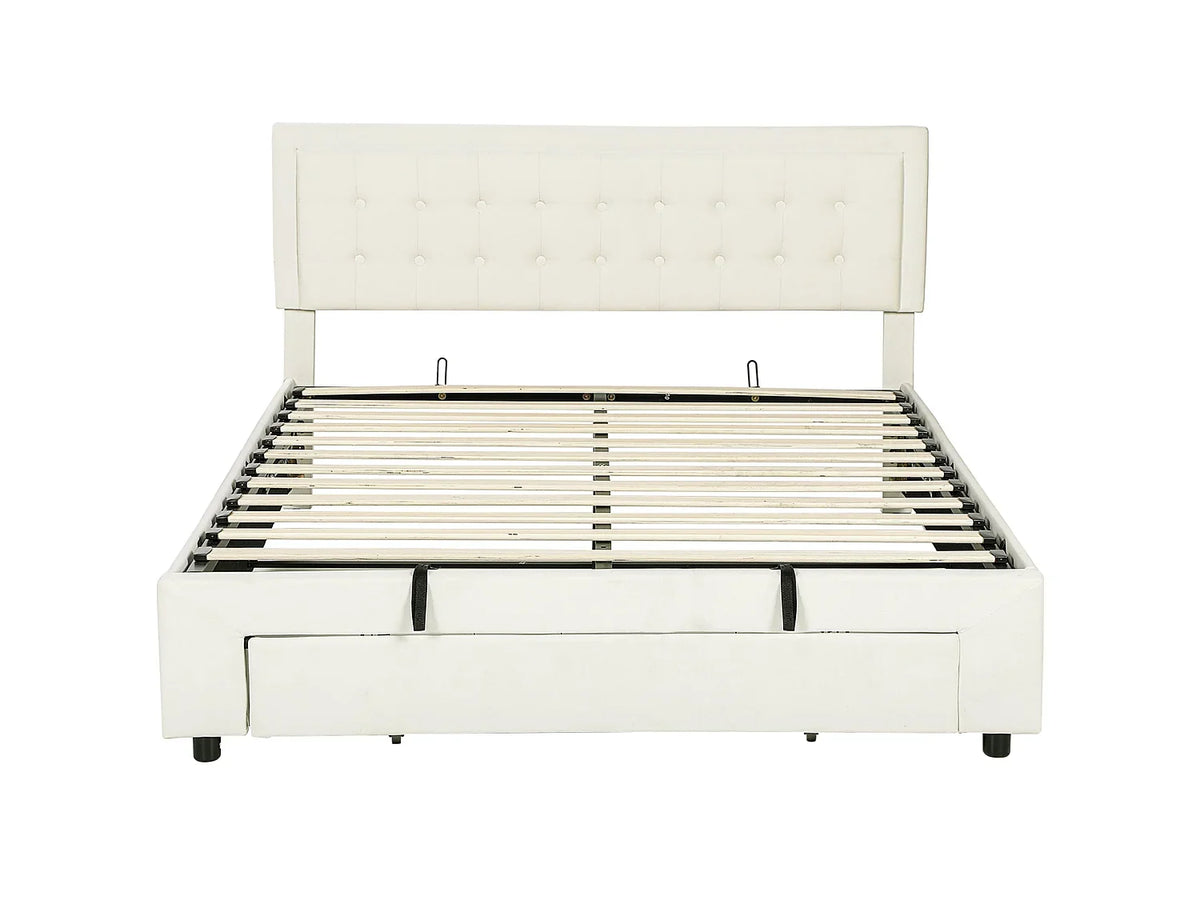 Zina 5ft King Ottoman Bed Frame, Front Divan Drawer, Cream — image 2