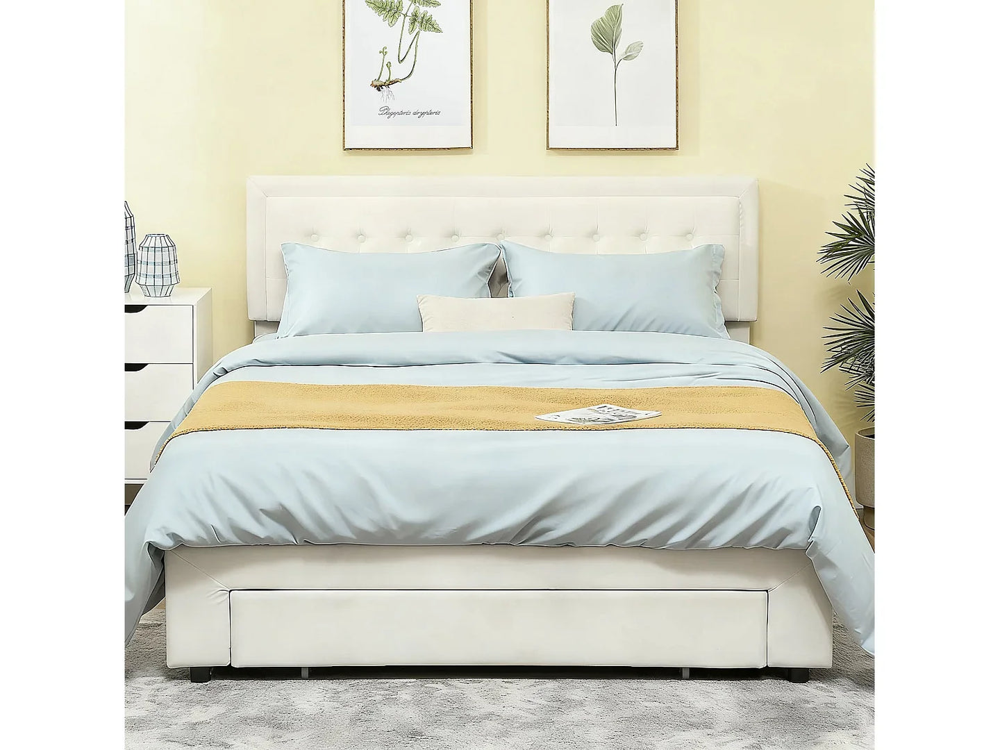 Zina 5ft King Ottoman Bed Frame, Front Divan Drawer, Cream — image 3