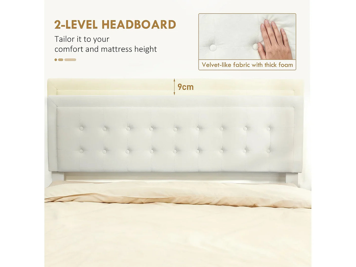 Zina 5ft King Ottoman Bed Frame, Front Divan Drawer, Cream — image 5
