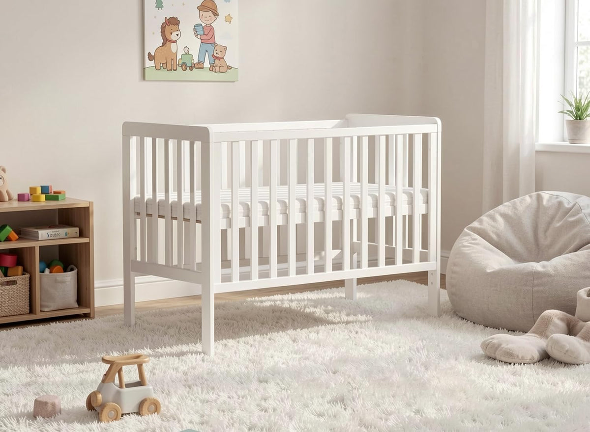 Wooden Baby Cot Bed With Deluxe Aloe Vera Mattress，Baby Crib，Convertible Cot，Baby Crib，3 Adjustable Bed Base Positions (120x60CM) - View 4
