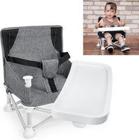 Baby Portable Travel Booster Seat Folding Dining Chair High Multifunctional Child Little Seat Dining Aluminum Alloy Travel Compact high Chair with Tray Grey thumbnail 10