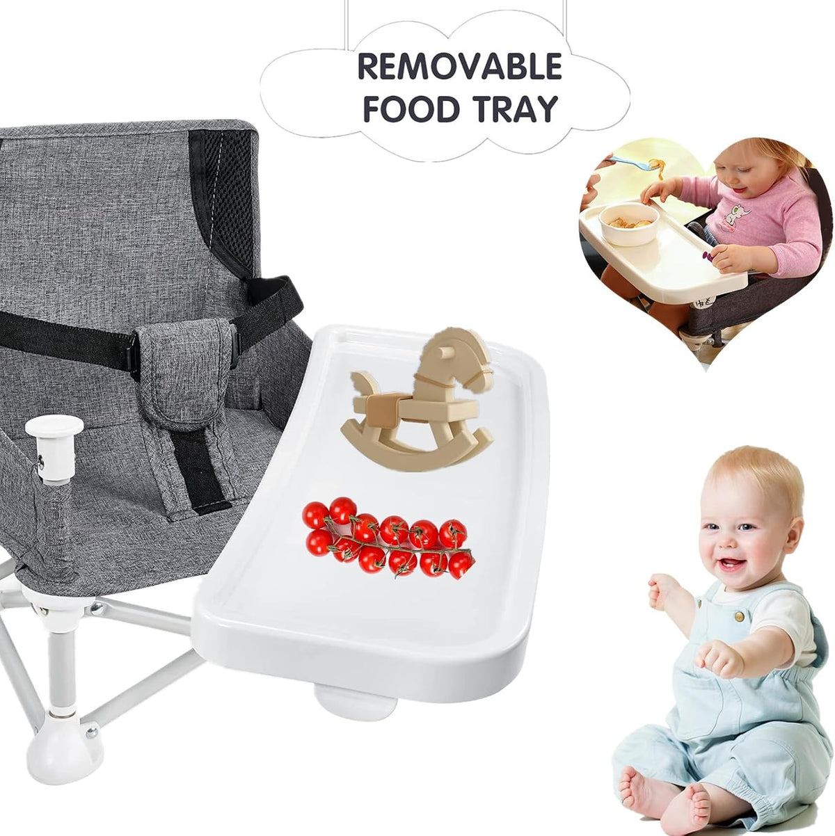 Baby Portable Travel Booster Seat Folding Dining Chair High Multifunctional Child Little Seat Dining Aluminum Alloy Travel Compact high Chair with Tray Grey - View 5