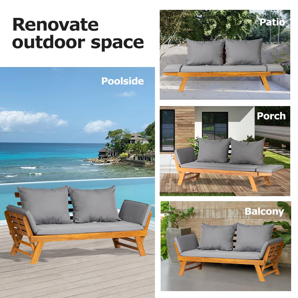 Acacia Wood Convertible Outdoor Sofa Bed with Cushions — image 6