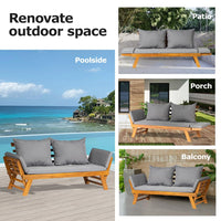 Acacia Wood Convertible Outdoor Sofa Bed with Cushions thumbnail 6