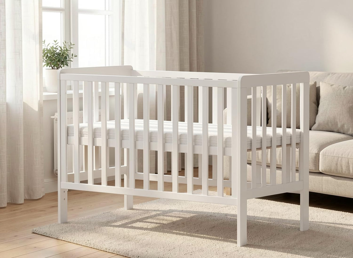 Wooden Baby Cot Bed With Deluxe Aloe Vera Mattress，Baby Crib，Convertible Cot，Baby Crib，3 Adjustable Bed Base Positions (120x60CM) — image 2