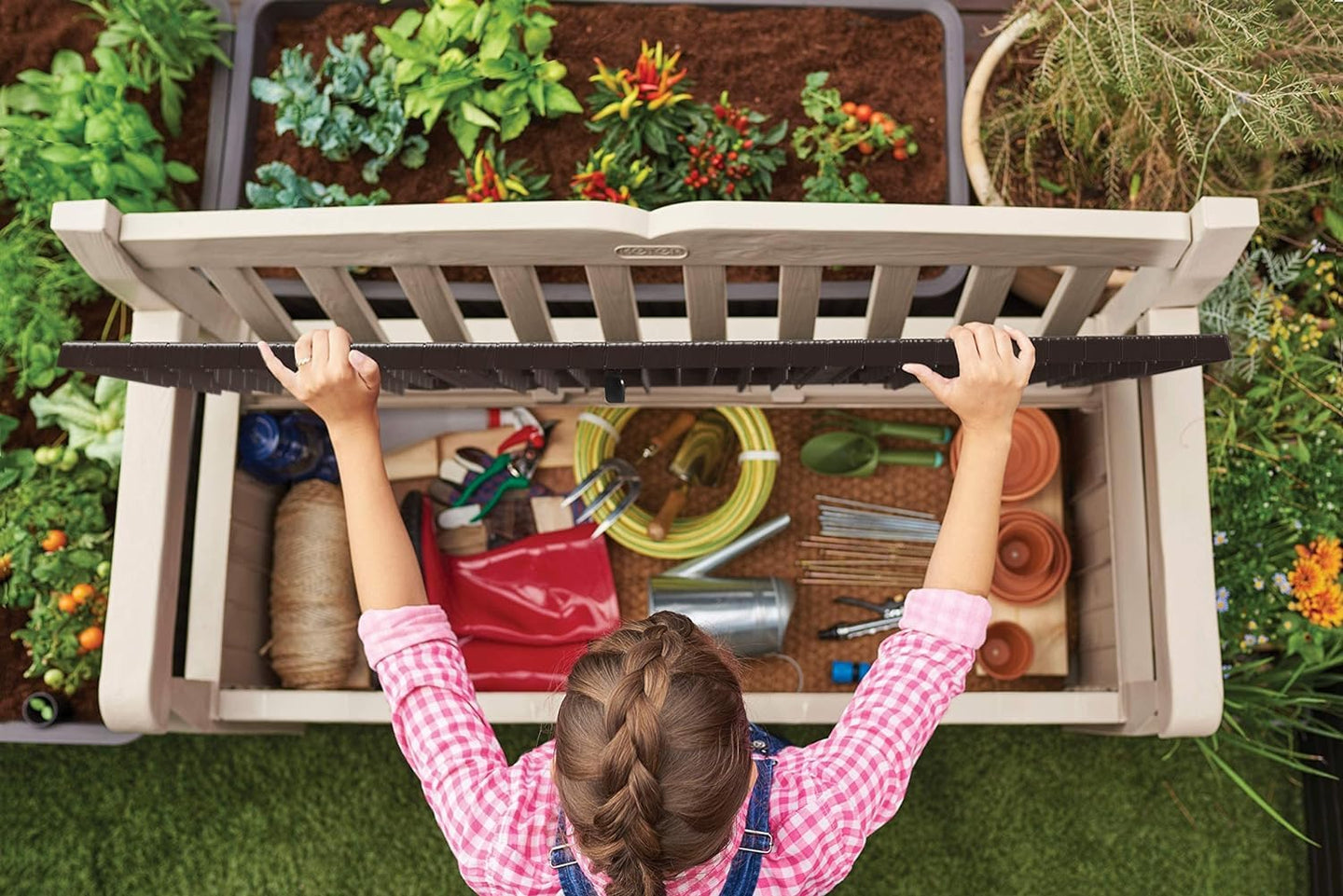 265 L Weather-Resistant Outdoor Garden Storage Bench — image 7