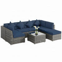 Outsunny 8-Piece Modular Rattan Corner Sofa Set with Glass Coffee Table thumbnail 1