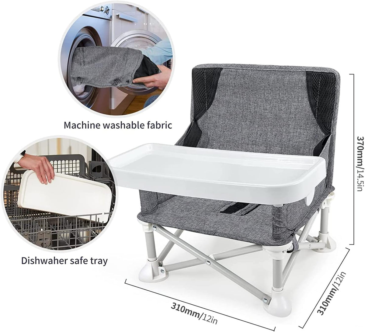 Baby Portable Travel Booster Seat Folding Dining Chair High Multifunctional Child Little Seat Dining Aluminum Alloy Travel Compact high Chair with Tray Grey — image 6