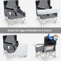 Baby Portable Travel Booster Seat Folding Dining Chair High Multifunctional Child Little Seat Dining Aluminum Alloy Travel Compact high Chair with Tray Grey thumbnail 3