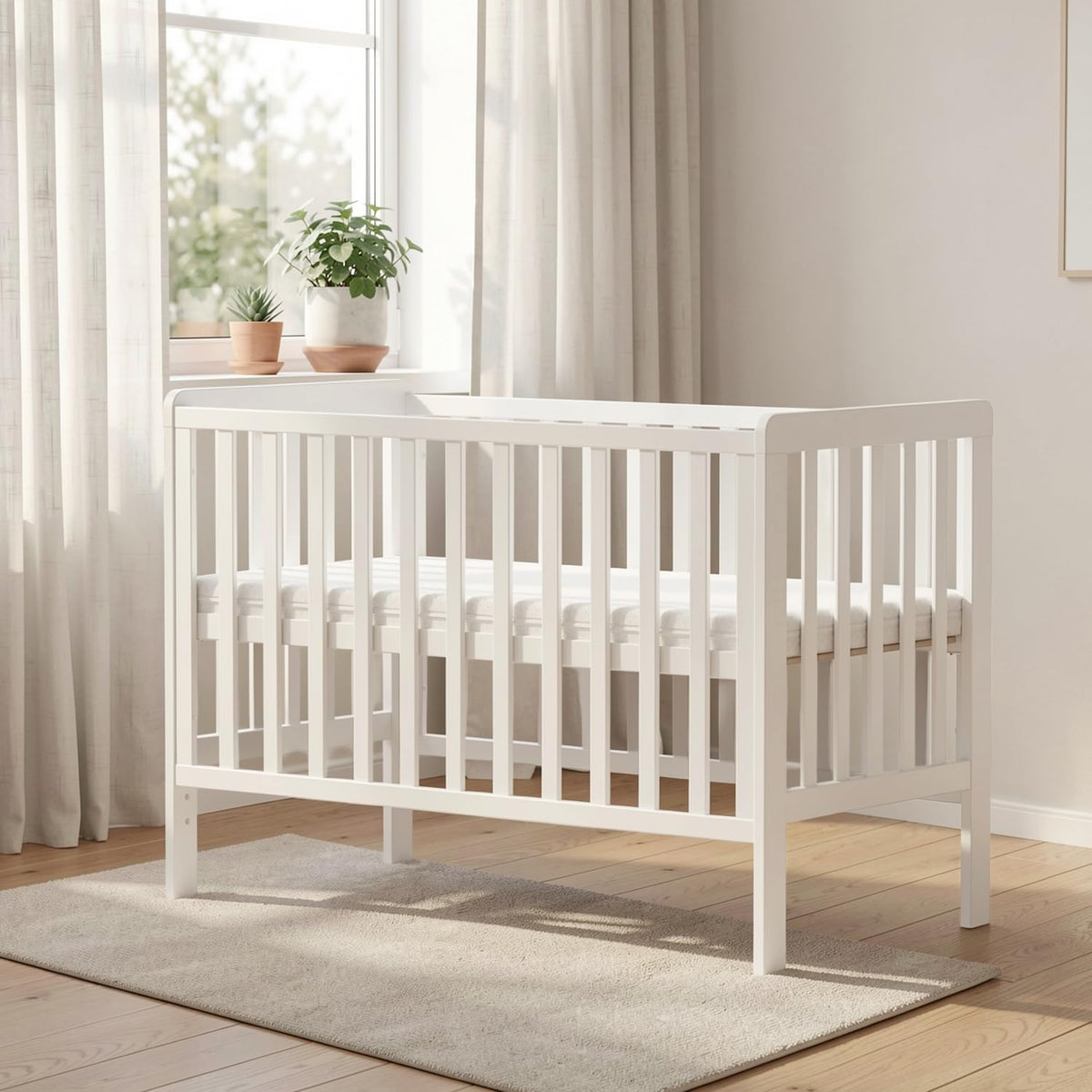 Wooden Baby Cot Bed With Deluxe Aloe Vera Mattress，Baby Crib，Convertible Cot，Baby Crib，3 Adjustable Bed Base Positions (120x60CM) — image 9