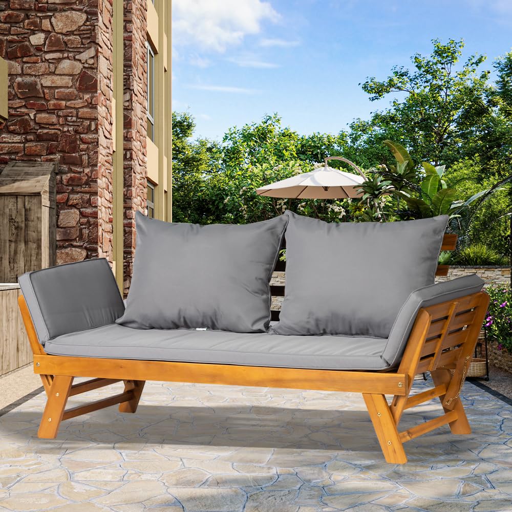 Acacia Wood Convertible Outdoor Sofa Bed with Cushions — image 7