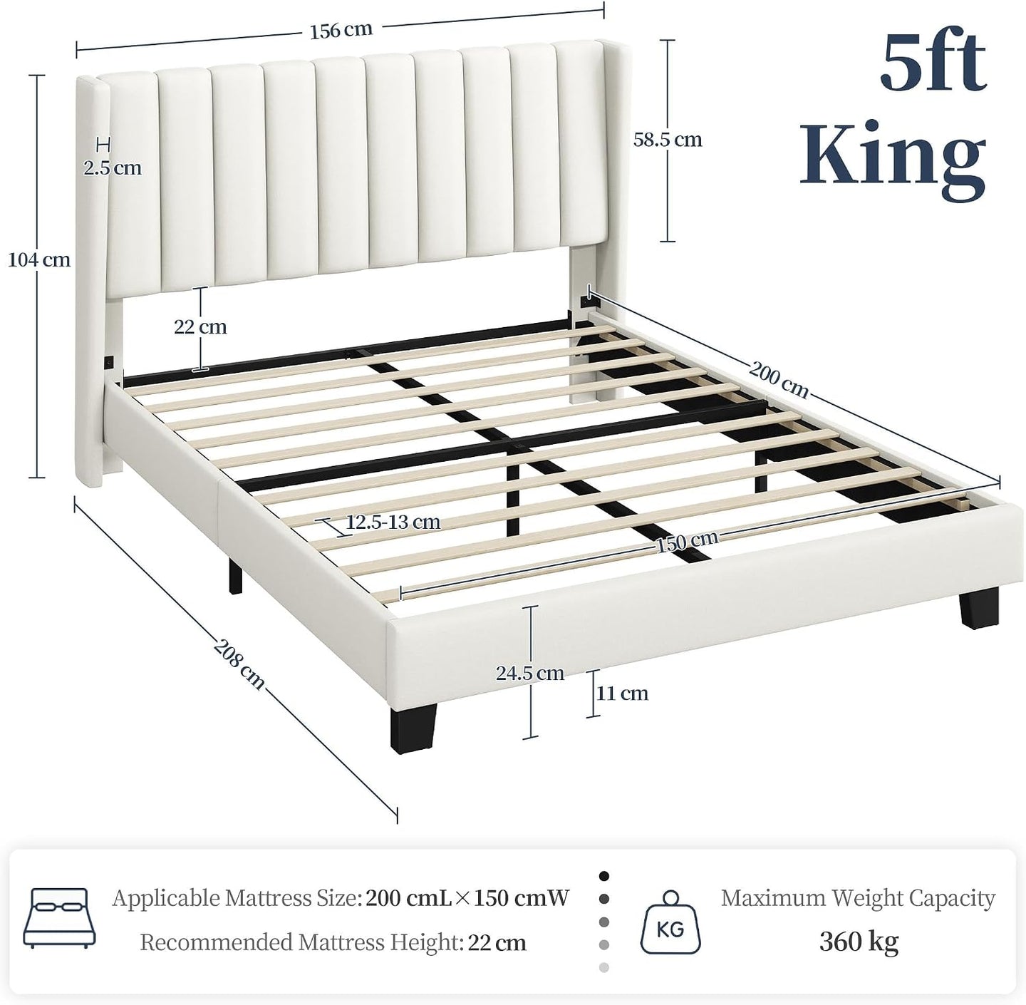 Yaheetech Bed Frame, Channel Tufted Wing Headboard — image 2