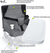 Baby Portable Travel Booster Seat Folding Dining Chair High Multifunctional Child Little Seat Dining Aluminum Alloy Travel Compact high Chair with Tray Grey thumbnail 8