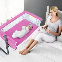 Crib for Baby, Bassinet Sleeper with Wheels, Height Adjustable, Tilts & Rocks, with Mosquito Nets, Large Storage Bag, for Infant/Baby/Newborn (Pink) thumbnail 2