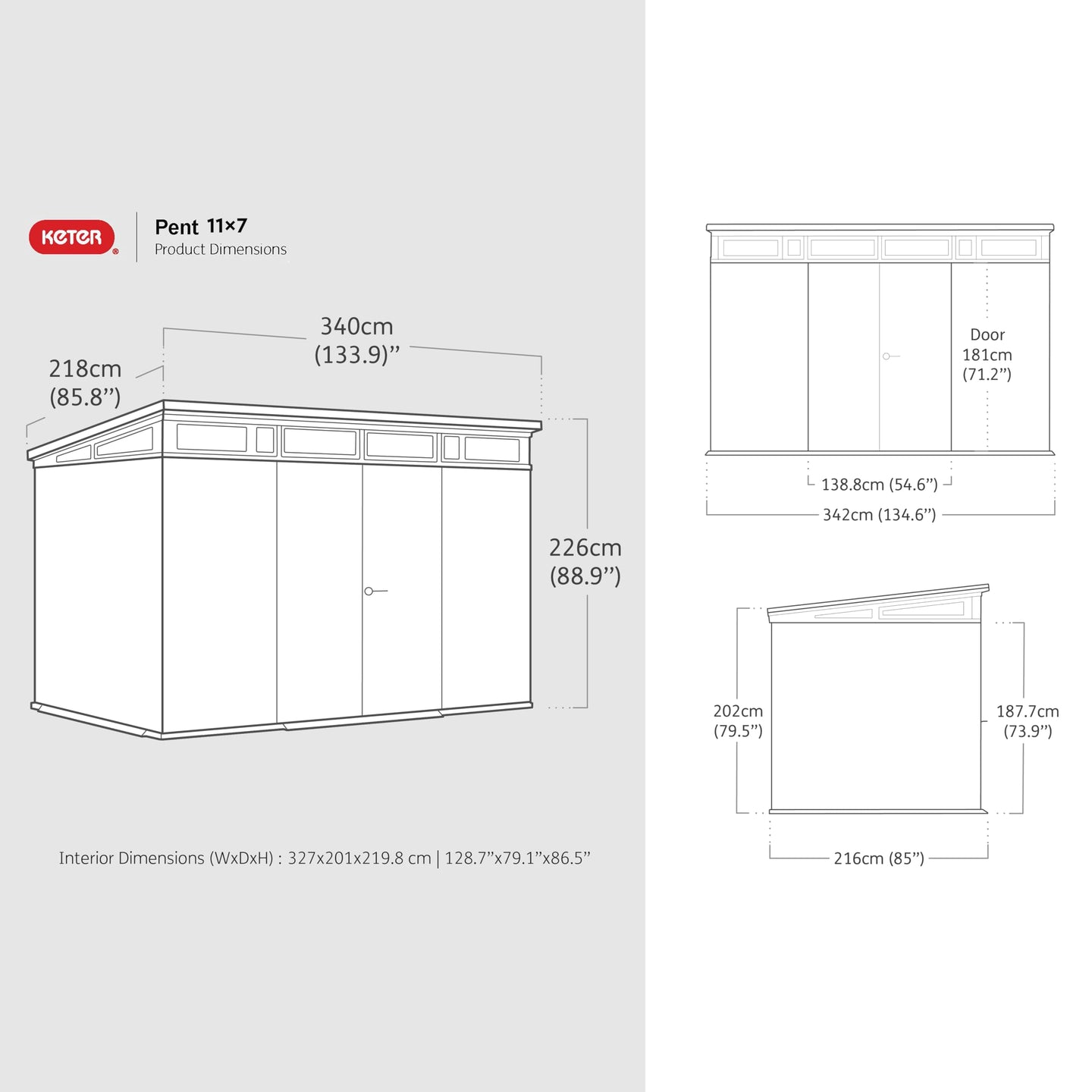 Keter 3.4 x 2.1 m Outdoor Garden Storage Shed with Lockable Double Doors — image 7