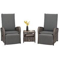 3-Piece Rattan Garden Bistro Set with Reclining Chairs & Coffee Table thumbnail 1