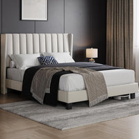 Yaheetech Bed Frame, Channel Tufted Wing Headboard thumbnail 3